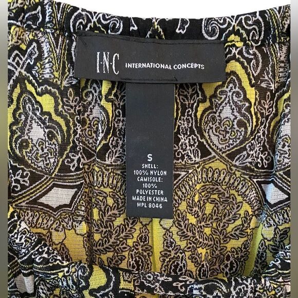 I.N.C. NWT Sz S Black Yellow Paisley Gold Accents 2-Piece Tank Top & Blouse - Picture 5 of 8